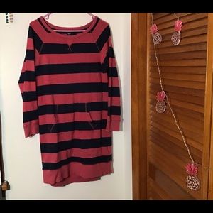 Watermelon pink and Navy Blue Long Sleeve Dress